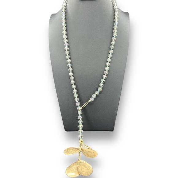 Plunder Beaded Necklace Iridescent Beads Knotted Toggle Clasps Pendant Goldtone - Picture 2 of 7